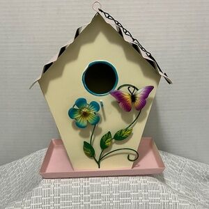 Decorative Birdhouse with Butterfly and Flower Design